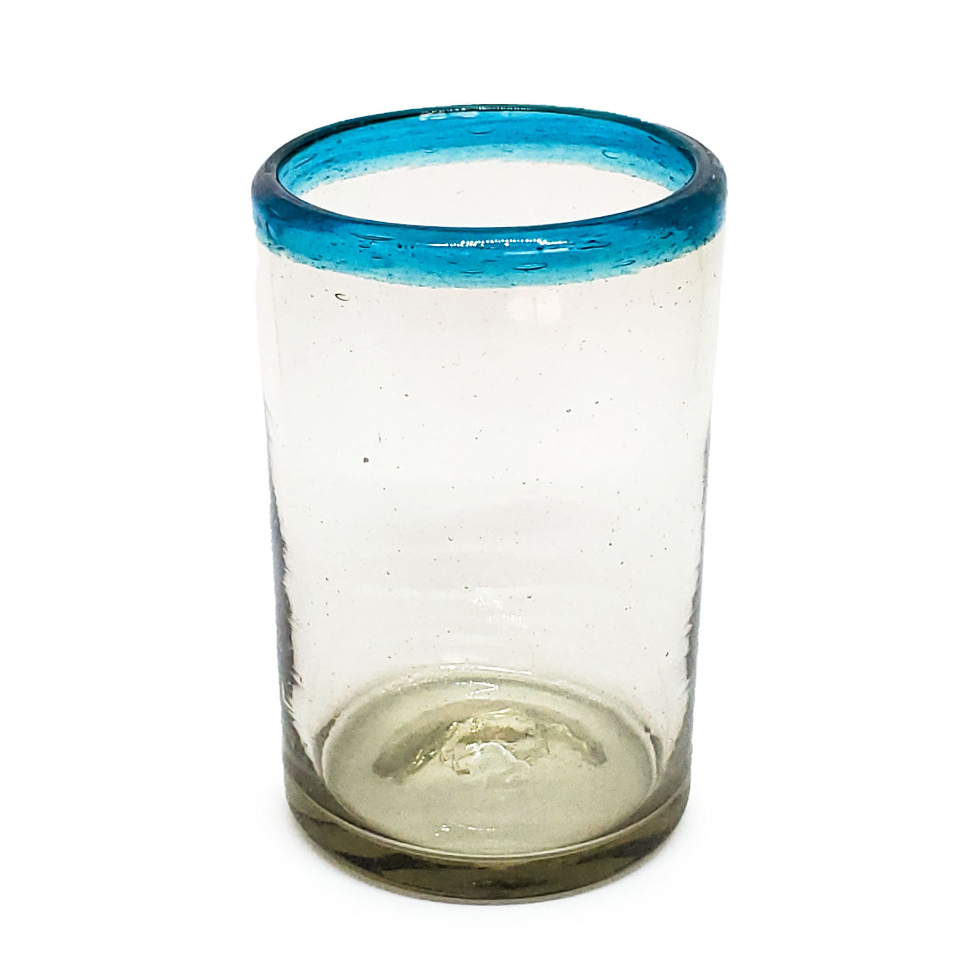 New Items / Aqua Blue Rim 14 oz Drinking Glasses  / These glasses are sure to embelish any table setting, with their aqua blue decor.<br>1-Year Product Replacement in case of defects (glasses broken in dishwasher is considered a defect).